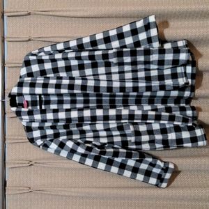 Woman's Size Large Woman Within Black & White Checkered Fleece Cardigan